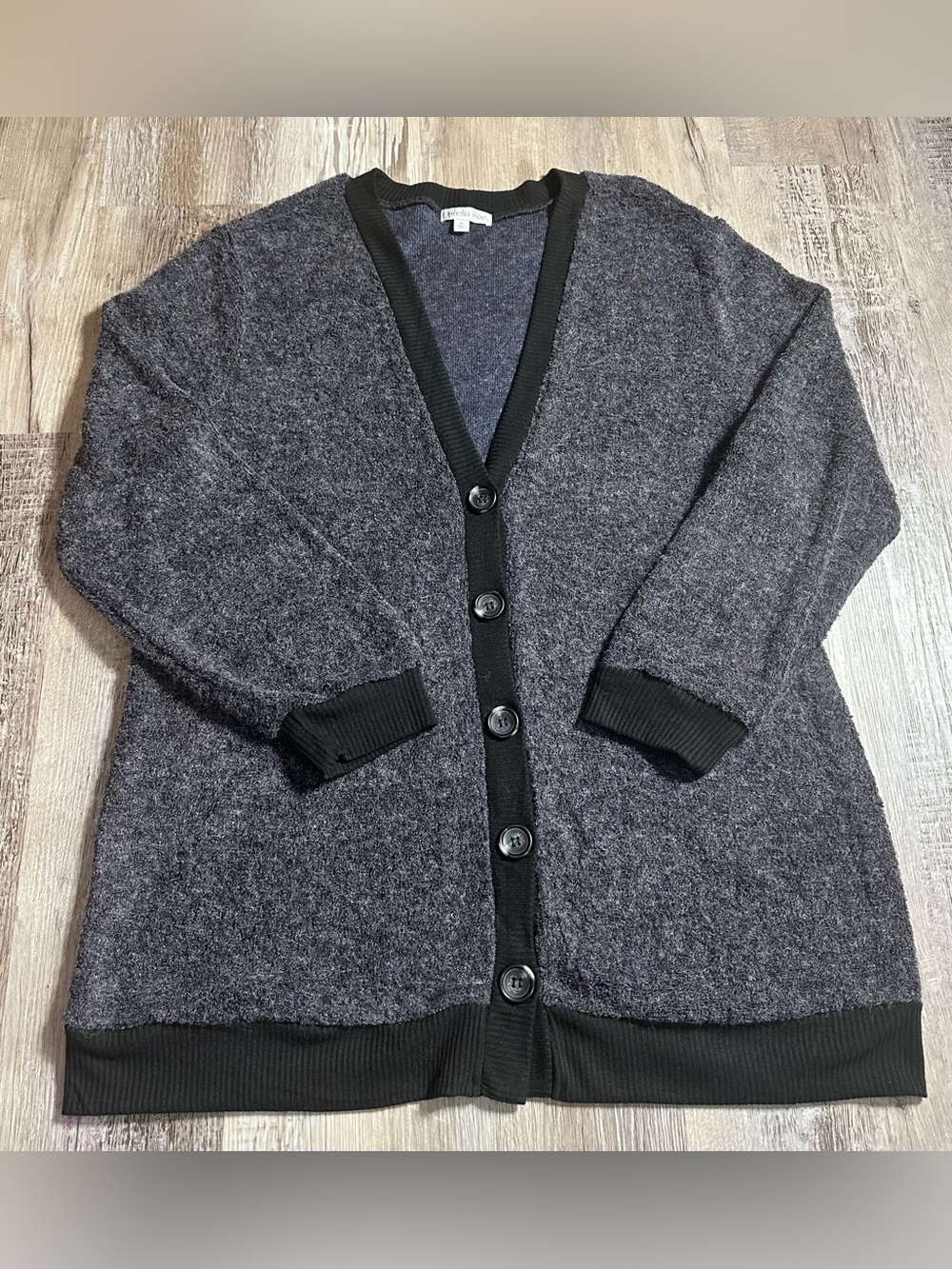 Woman’s Heather Charcoal/purple shade  Button-Front Cardigan Sweater